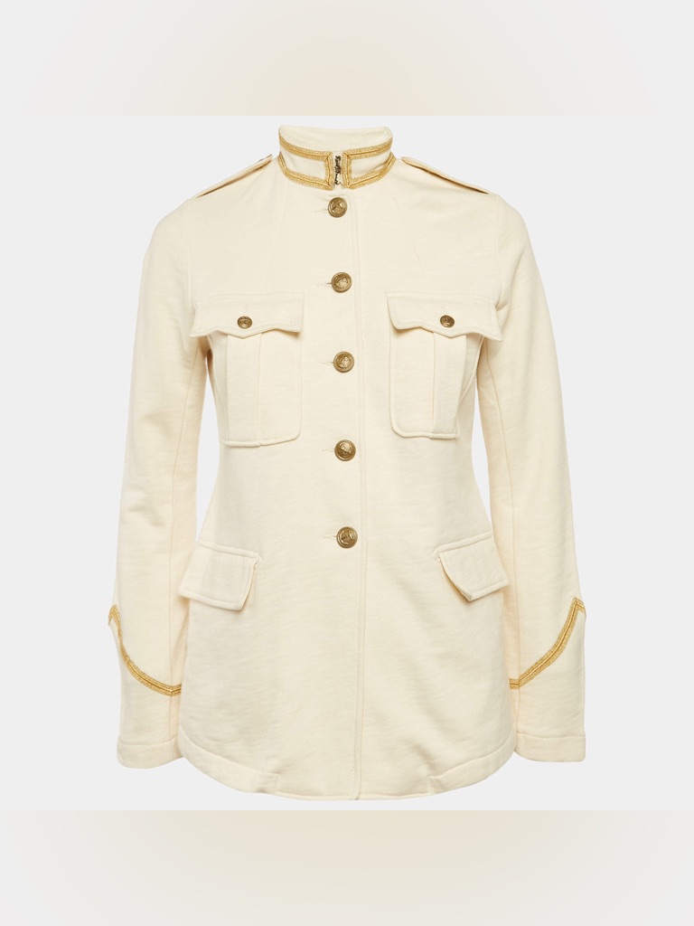 Ralph Lauren Denim & Supply Cream And Gold Metallic Military Style Cotton Jacket